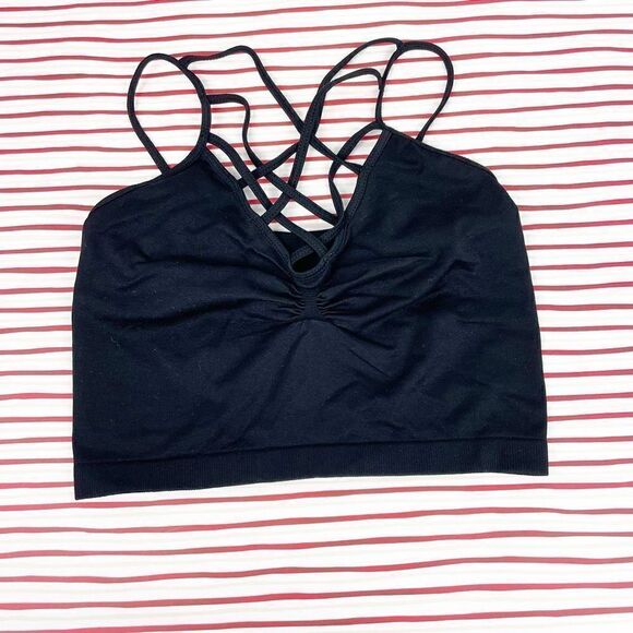 BUY 1 GET 1 FREE Suzette criss cross bra cami bralette unlined black one size s - Picture 1 of 4
